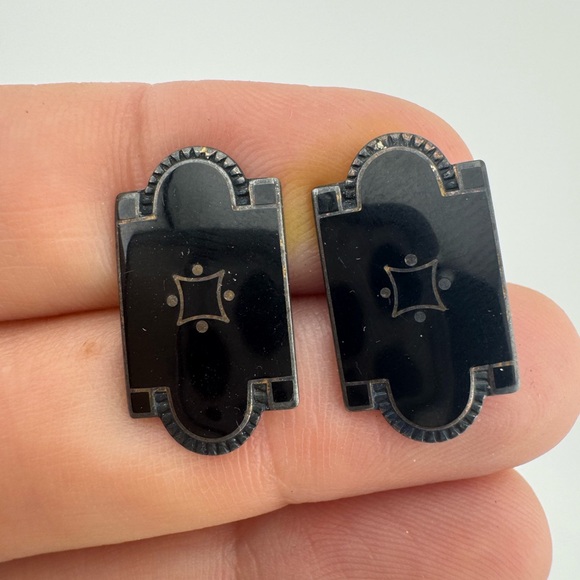Vintage Made In Norway 925S Black‎ Geometric Art Deco Cuff Links